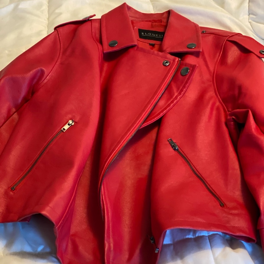 ELOQUII red faux leather moto jacket